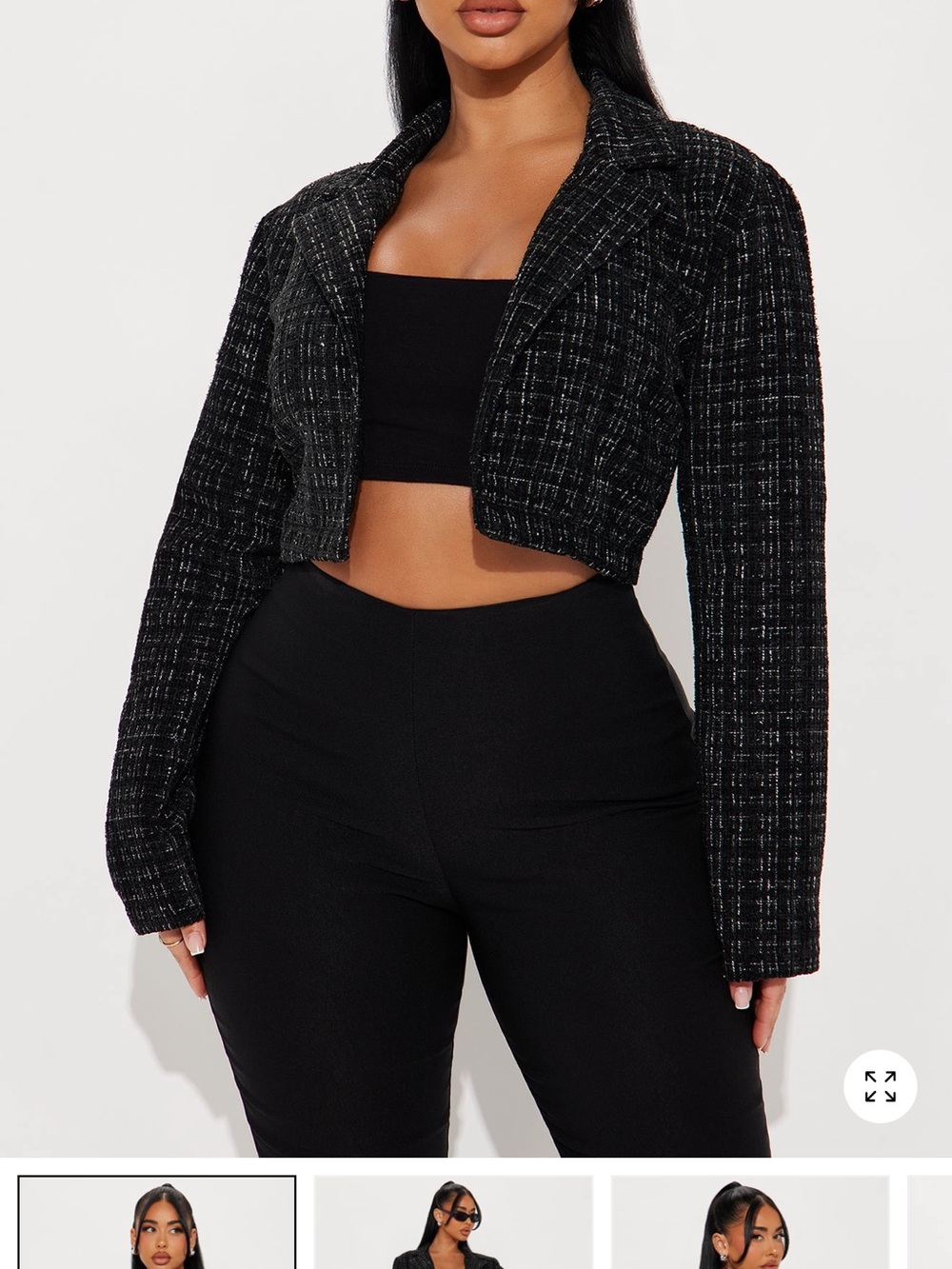 Fashion Nova Black Cropped Tweed Blazer
